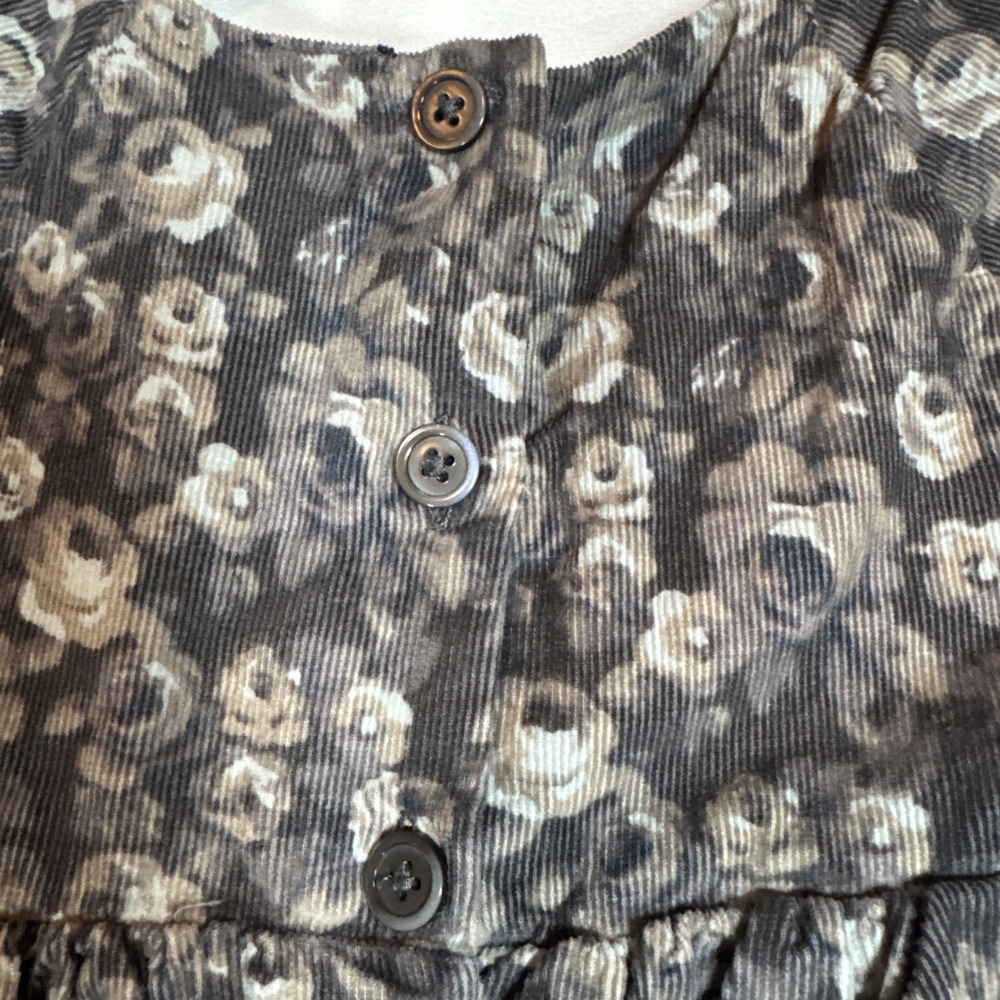 Baby Gap Size 2 T Girls Grey Brown Flowers Corduroy Dress Front Zippers Lined - Picture 5 of 8